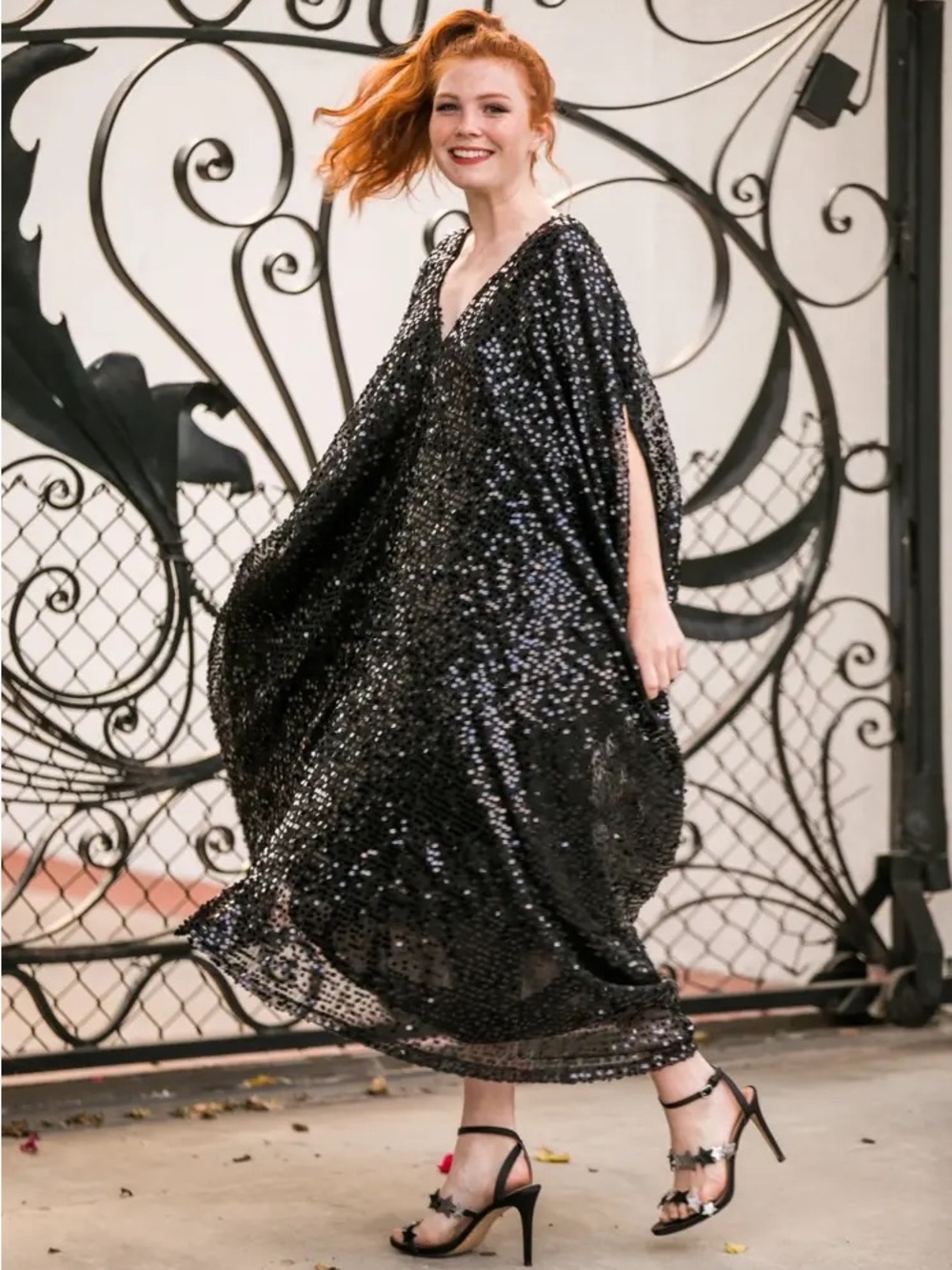 Jennafer Grace Sequin V-Neck Kaftan Dress in Rose Gold - Picture 7 of 9